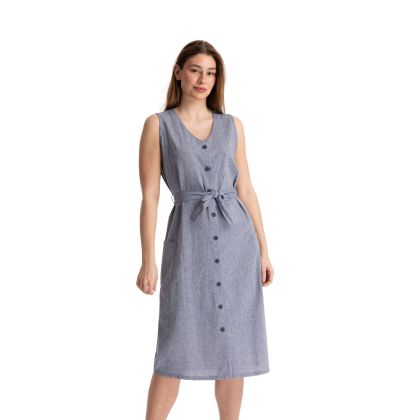 Trespass Women's Casual Dress Carol in Navy chambray, Front view on mannequin