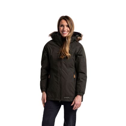 Trespass Womens Fleece Lined Parka Jacket Celebrity in DARK VINE, Front view on mannequin