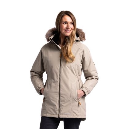 Trespass Women's Waterproof Jacket TP50 Celebrity in Oatmilk, Front view on mannequin