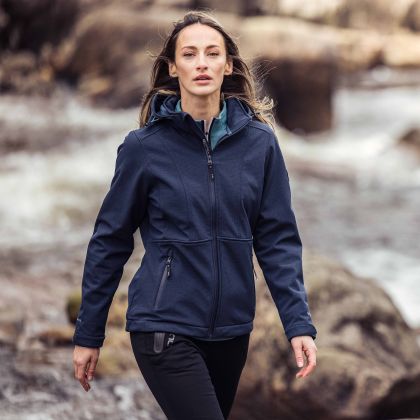 Trespass DLX Women's Softshell Jacket Christine in Navy Marl, Front view on mannequin