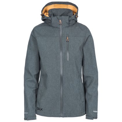 DLX Womens Softshell Jacket Windproof Claren II Grey, Front view on mannequin