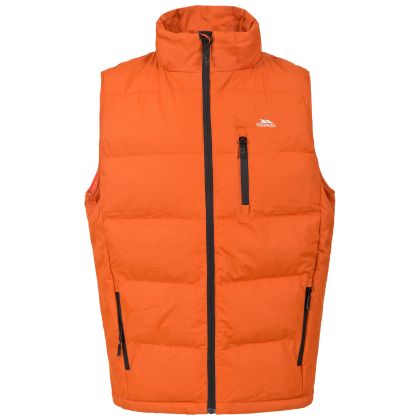 Trespass Mens Padded Gilet in Orange Clasp, Front view on mannequin