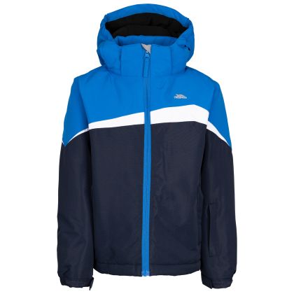 Trespass Boys' Ski Jacket Clearlee in NAVY, Front view on mannequin