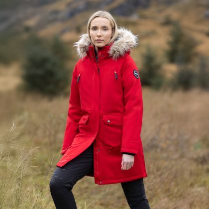 Dlx Womens Down Jacket Dana in RED MARL, Front view on mannequin