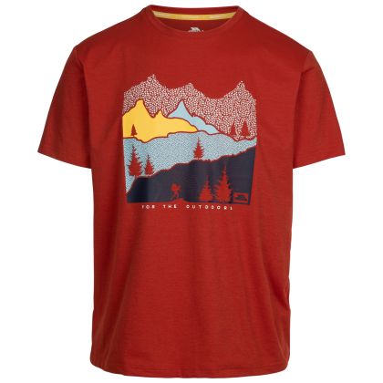 Trespass Mens Round Neck T-Shirt Tp75 Danub in Salsa, Front view on mannequin