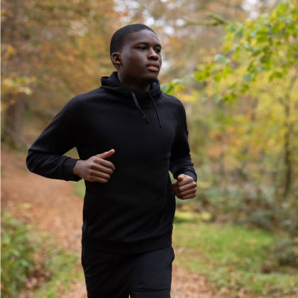 Mens Hooded Top David in Black, Front view on mannequin