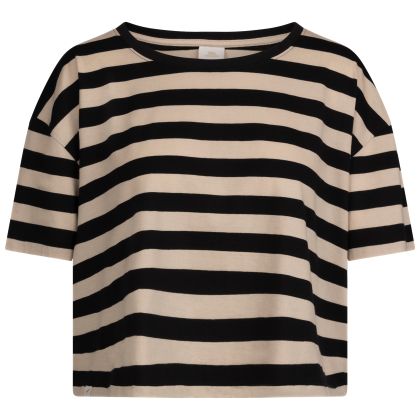 Womens Boxy Fit Casual T-Shirt Donna In Black Stripe