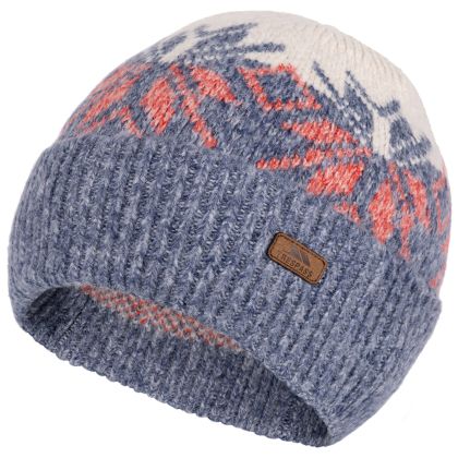 Trespass Womens Knitted Hat Edur in Blue Marl, Hat at angled view