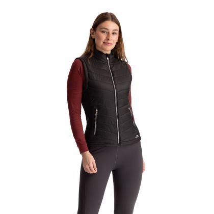 Elanora Women's Padded Gilet in Black, Front view on mannequin