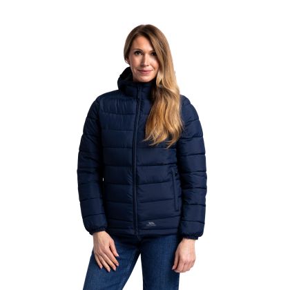 Trespass Womens Padded Jacket in Navy Elegant, Front view on mannequin