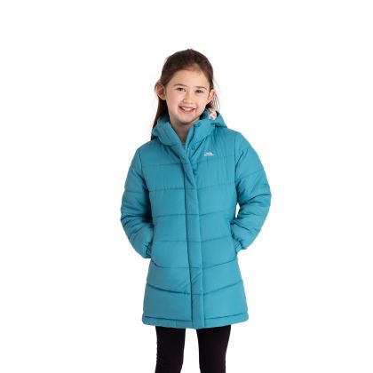 Girls Casual Jacket With Detachable Hood Ellster in Light Teal, Front view on mannequin