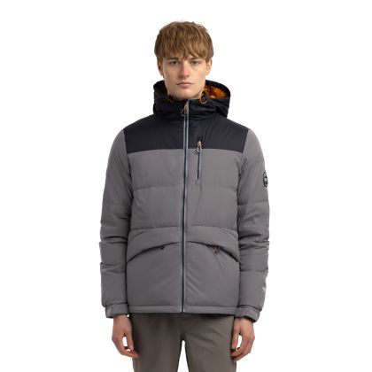 Trespass Mens Down Jacket Erris in Storm Grey, Front view on mannequin