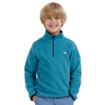 Kids Microfleece Etto in Light Teal, Back view on model