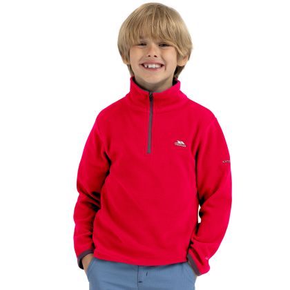 Etto Kids' Half Zip Fleece in Red, Front view on mannequin