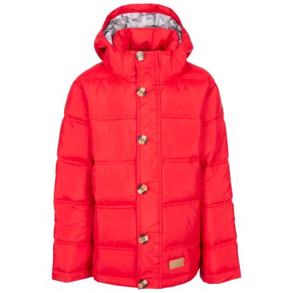 Trespass Kids Parka Jacket TP50 Exposure in Red, Front view on mannequin