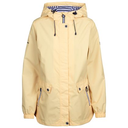 Womens Waterproof Jacket Tp75 Flourish in PALE MAIZE, Front view on mannequin