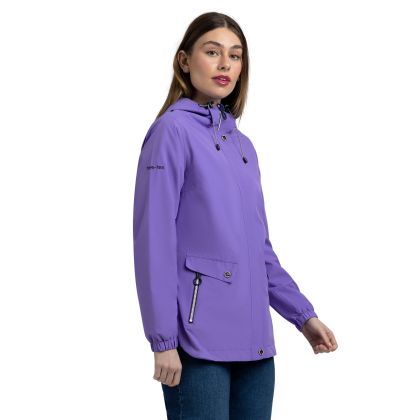 Womens Waterproof Jacket with Hood Flourish in Wisteria, Front view on mannequin