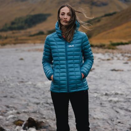 Trespass DLX Women's Down Jacket Galina in Storm blue, Front view on mannequin