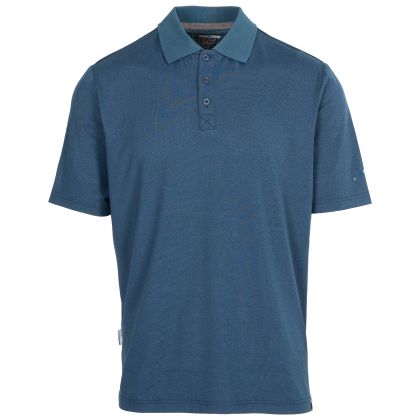 Trespass Men's Polo Shirt Gedding in Dark peacock marl, Front view on mannequin