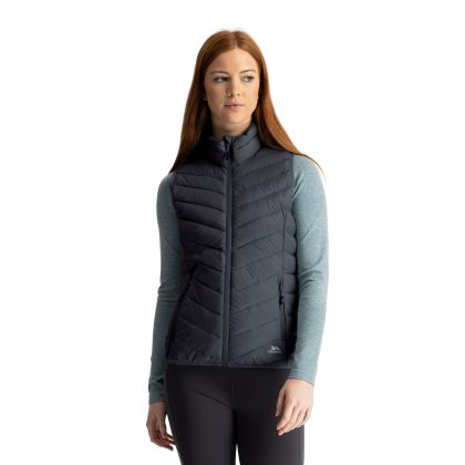 Trespass Womens Down Gilet Giana in Black, Front view on mannequin