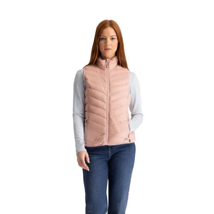 Trespass Womens Down Gilet Giana in MISTY ROSE, Front view on mannequin