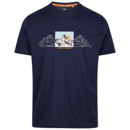 Mens Casual Printed T-Shirt  Grande In Navy, Front view on mannequin