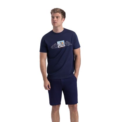 Mens Casual Printed T-Shirt  Grande In Navy, Front view on mannequin