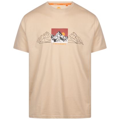 Mens Casual Printed T-Shirt  Grande In Soft Stone, Front view on mannequin