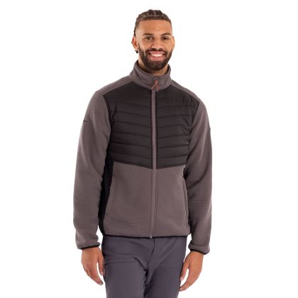 Mens Hybrid Fleece Jacket Hanlonton in Mid Grey, Front view on mannequin