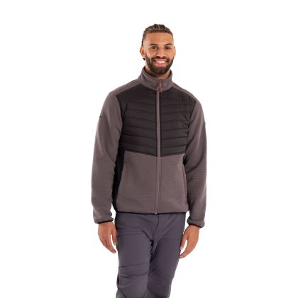 Mens Hybrid Fleece Jacket Hanlonton in Mid Grey, Front view on mannequin