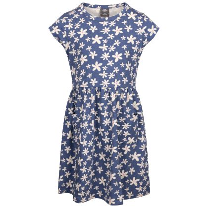 Kids Short Sleeve Dress Floral Print Happiness in Bluetone