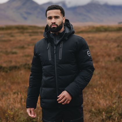 Trespass DLX Men's Down Jacket Hawthorne in BLACK, Front view on mannequin