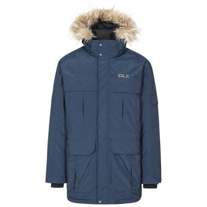 Trespass DLX Mens Waterproof Parka Jacket with Down Highland Navy, Front view on mannequin