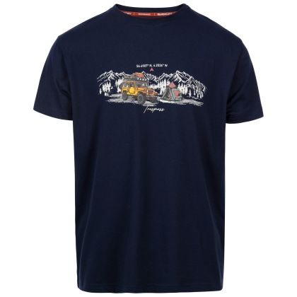 Mens Round Neck T-Shirt Horton In Navy, Front view on mannequin