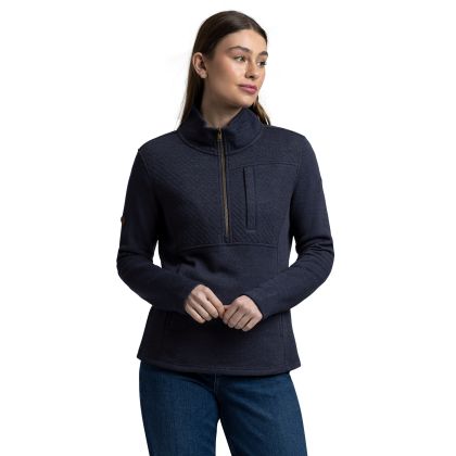 Womens Marl Fleece Hoxie In Navy Marl, Front view on mannequin