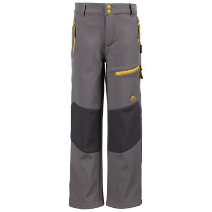 Trespass Kids' Softshell Walking Trousers Hurry in Storm grey/sulphur, Front view on mannequin