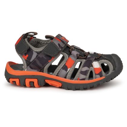 Trespass Kids Walking Sandals Jaime in Grey/Orange, Front view of footwear