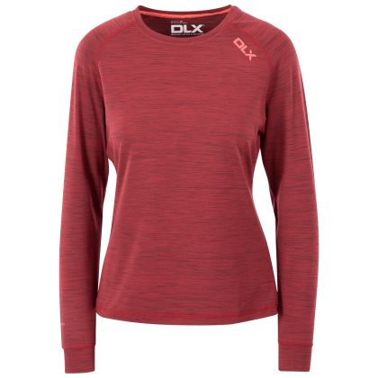 Jannett Women's Antibacterial Long Sleeve T-Shirt in Dark Cherry Marl, Front view on mannequin