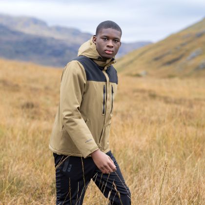 Trespass Mens DLX Waterproof Jacket Jenkins in Dark Olive, Front view on mannequin