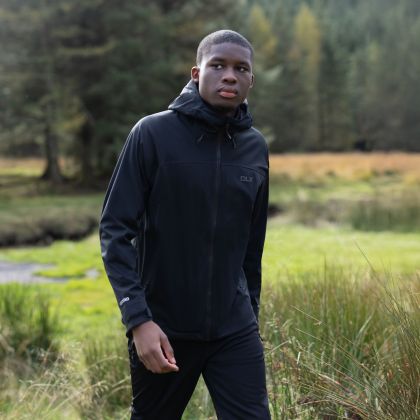 Mens Hooded Waterproof Jacket Johannes In Black, Front view on mannequin