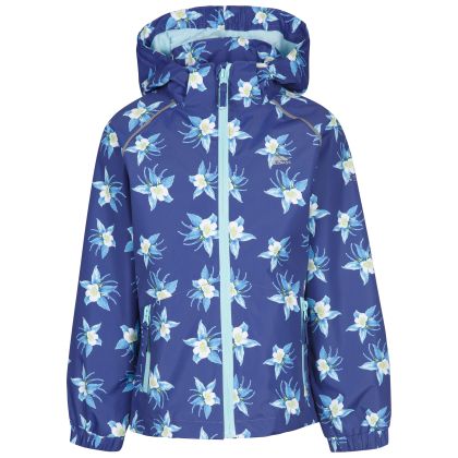 Trespass Kids Waterproof Jacket TP50 Joyfull in Dark blue flower, Front view on mannequin