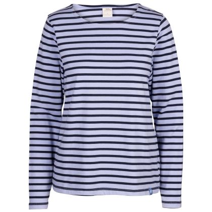 Womens Casual Top Karen in Cool Blue Stripe, Front view on mannequin