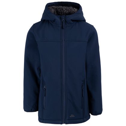 Trespass Kids' Softshell Jacket TP75 Kristen in NAVY, Front view on mannequin