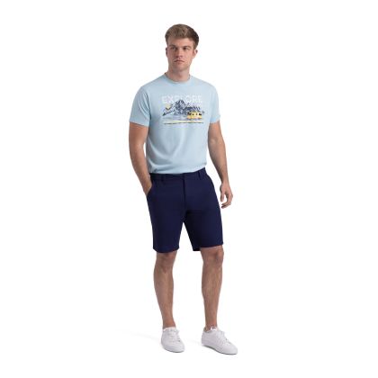 Mens Casual Linen Blend Shorts Leam In Navy, Front view on mannequin
