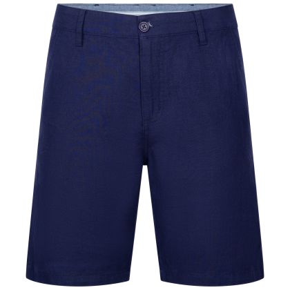 Mens Casual Linen Blend Shorts Leam In Navy, Front view on mannequin