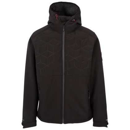 Trespass Men's DLX Softshell Jacket Lewis in BLACK, Front view on mannequin