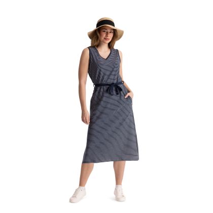 Trespass Womens Casual Dress Loretta in Navy Stripe, Front view on mannequin