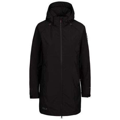 Womens DLX Waterproof Jacket Lucille in Black, Front view on mannequin