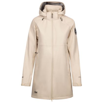 DLX Womens Waterproof Jacket Lucille In Soft Stone, Front view on mannequin