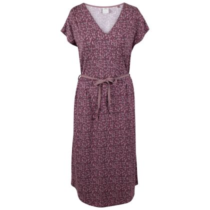 Women's Dress Lynsey in Damson tone animal print, Front view on mannequin